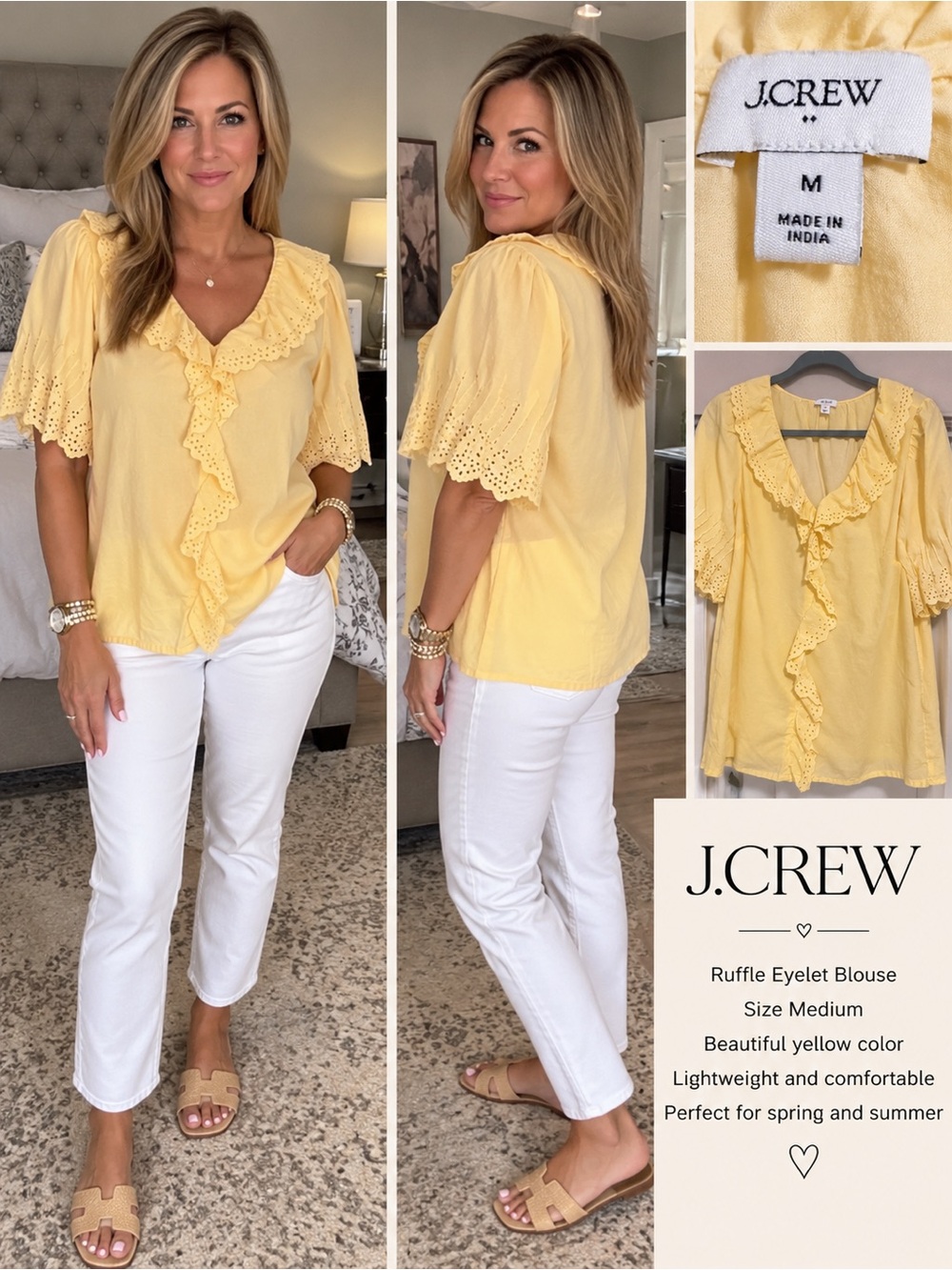 J. Crew Yellow Ruffle Eyelet Blouse